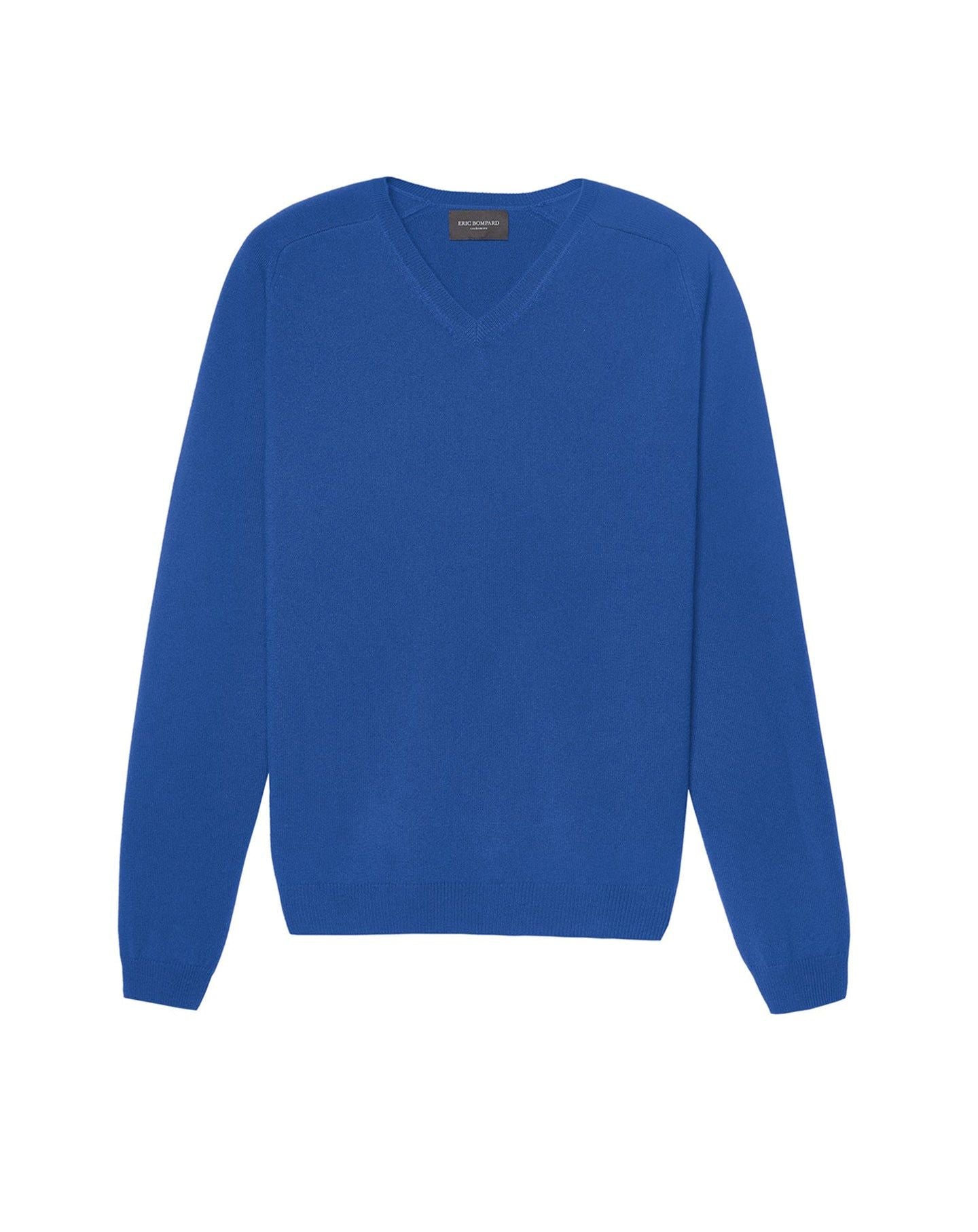 Pull à col V ajusté à manche marteau en cachemire - Bleu Planisphere