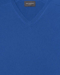 Pull à col V ajusté à manche marteau en cachemire - Bleu Planisphere