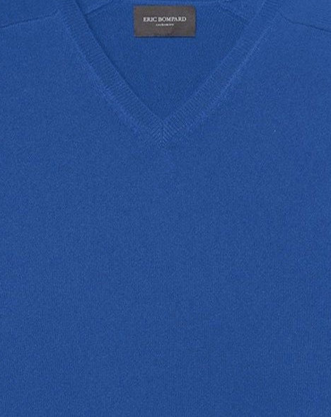 Pull à col V ajusté à manche marteau en cachemire - Bleu Planisphere