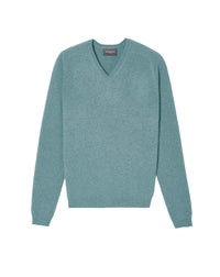 Cashmere hammer neck V-neck jumper - Plumage Blue