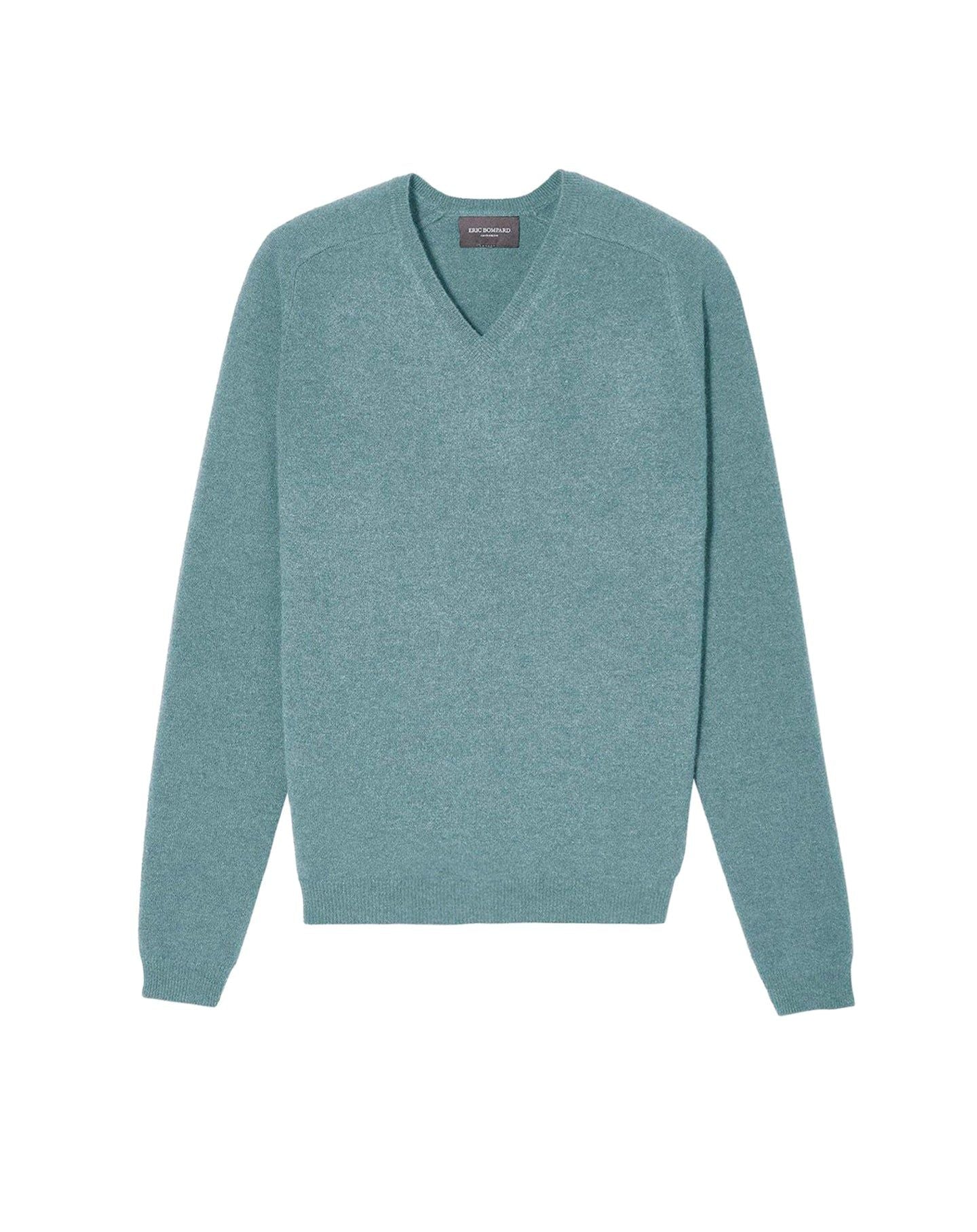 Cashmere hammer neck V-neck jumper - Plumage Blue