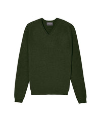 Cashmere hammer neck V-neck jumper - Army Green