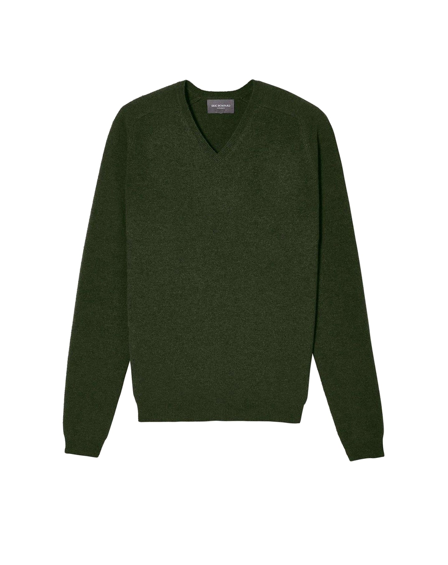 Cashmere hammer neck V-neck jumper - Army Green