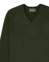 Cashmere hammer neck V-neck jumper - Army Green