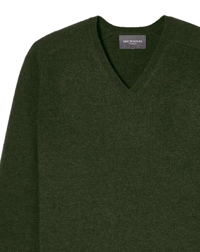 Cashmere hammer neck V-neck jumper - Army Green