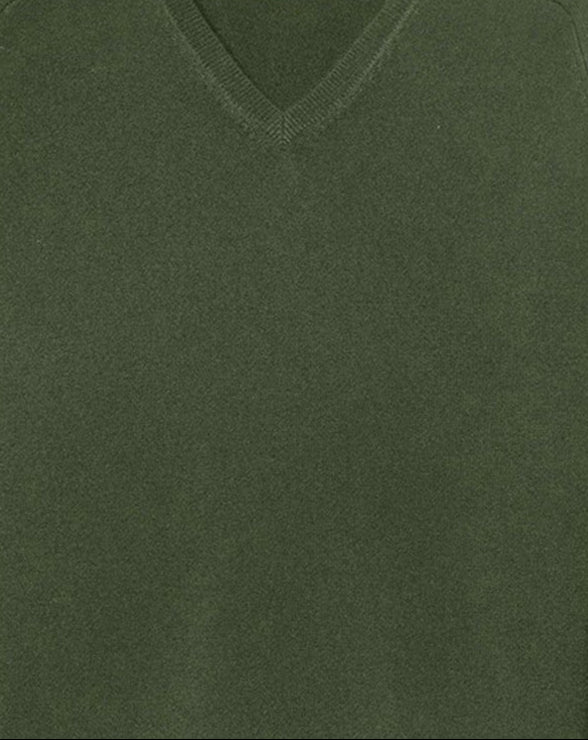 Pull à col V ajusté à manche marteau en cachemire - Vert Goemon