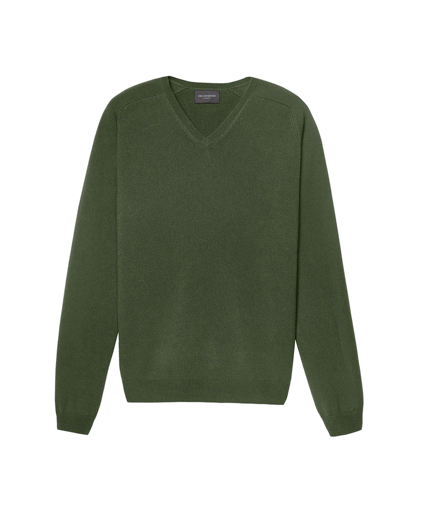 Pull à col V ajusté à manche marteau en cachemire - Vert Goemon