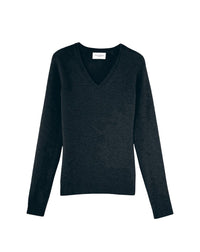 Cashmere V-neck jumper with raglan armholes - Graphite