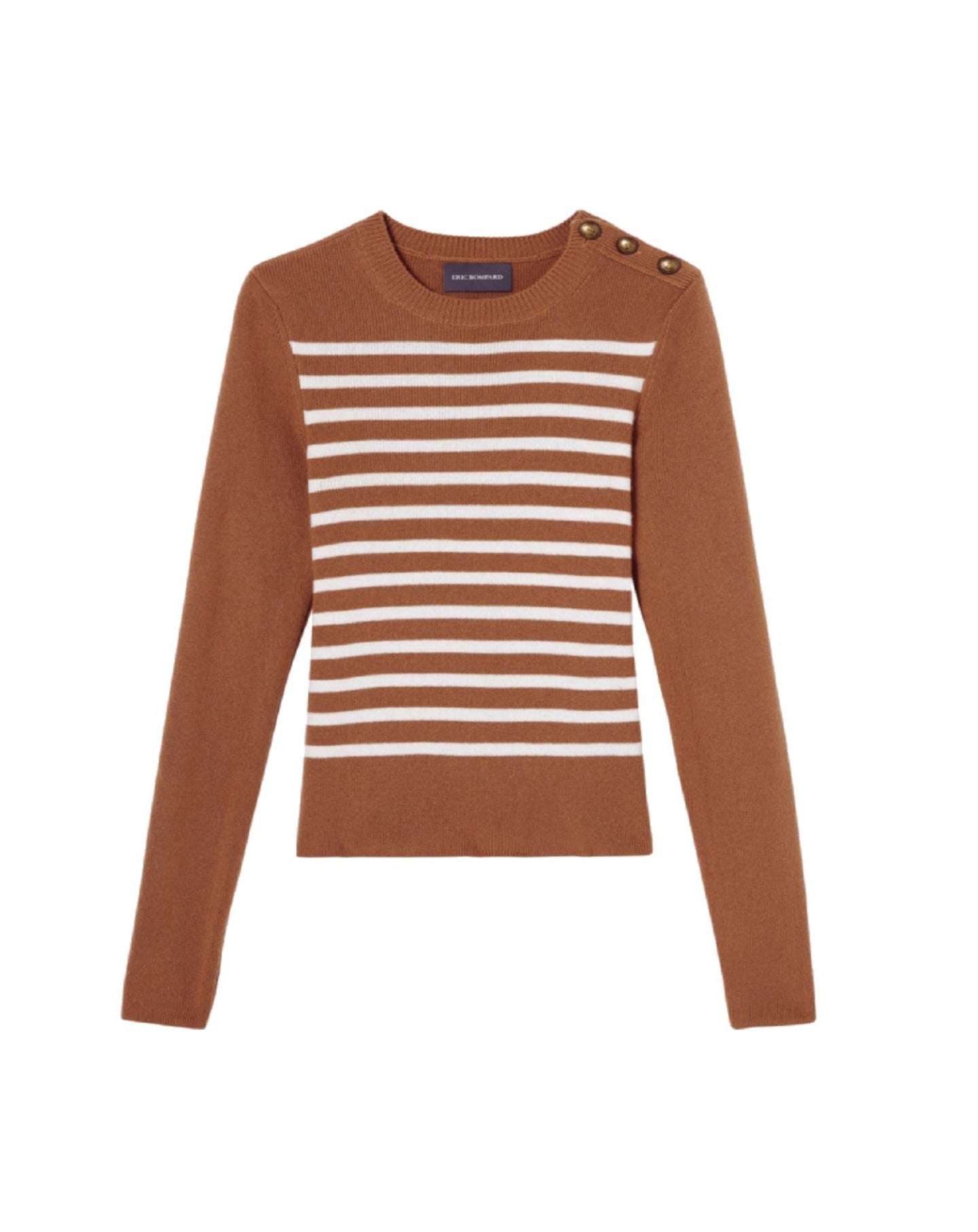 Pull ras de cou marinière avec boutons en cachemire - Vicunia & Milk