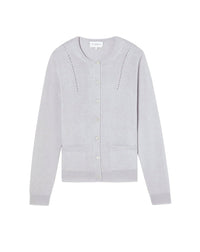 Cardigan cintré à poches en cachemire et soie - Gris Craie