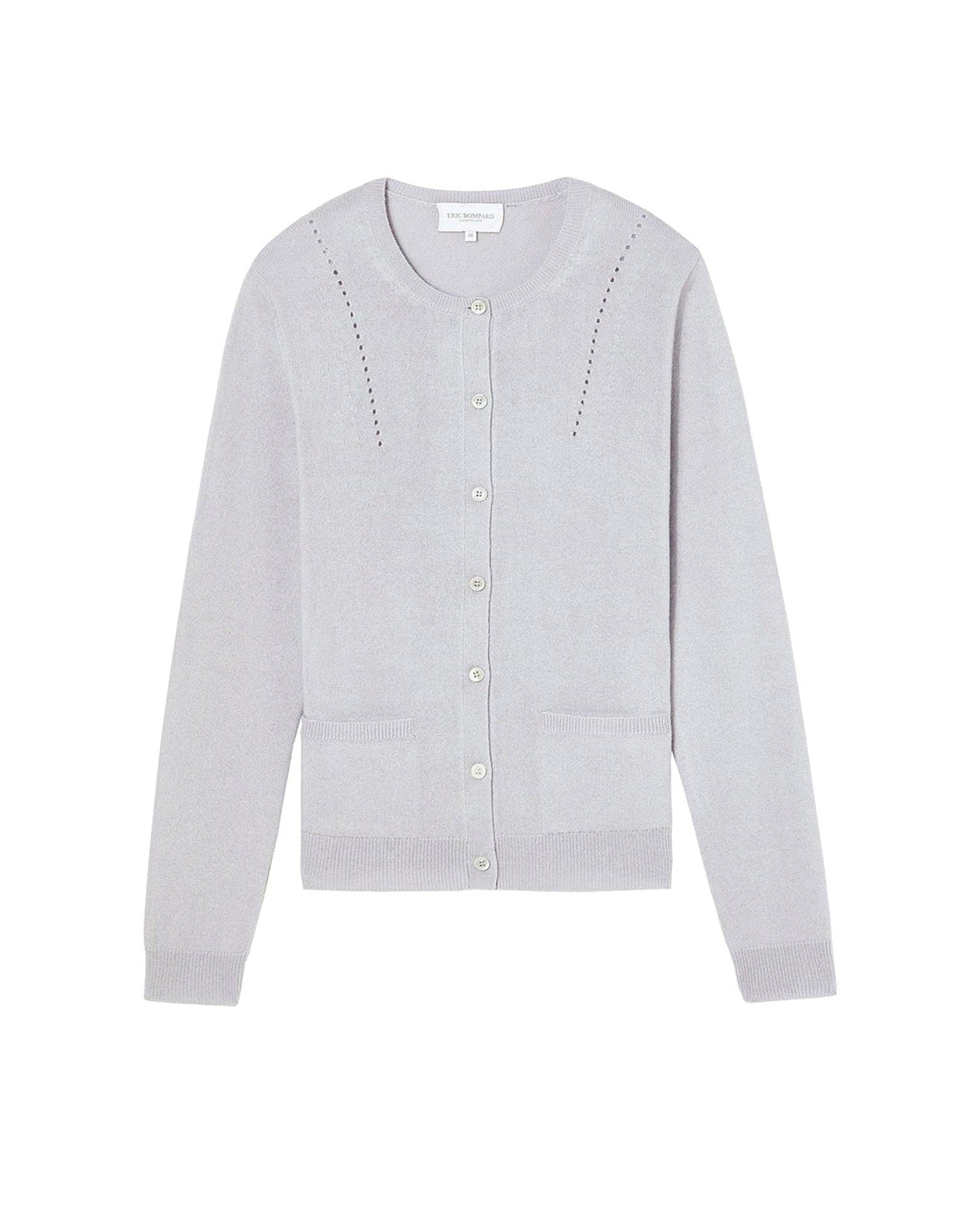 Cardigan cintré à poches en cachemire et soie - Gris Craie
