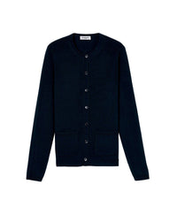 Slim-fit cardigan with cashmere pockets - Navy