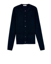 Slim-fit cardigan with cashmere and silk pockets - Navy