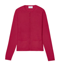 Slim-fit cashmere cardigan with pointelle pockets - Cosmopolitan Pink