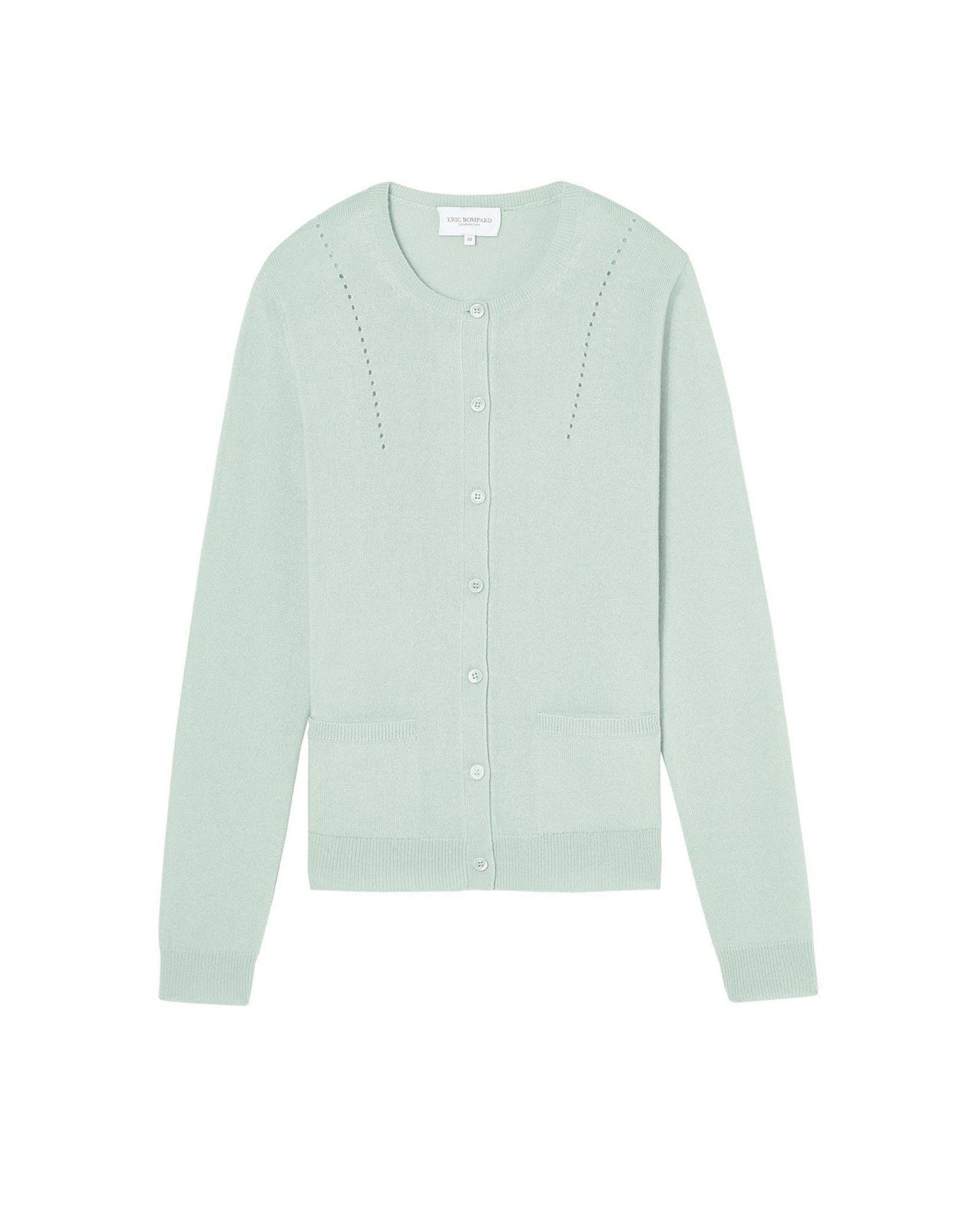 Cardigan cintré à poches en cachemire et soie - Vert d'Eau
