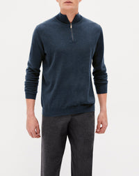 Pull à col montant ultrafin zippé en cachemire - Indigo