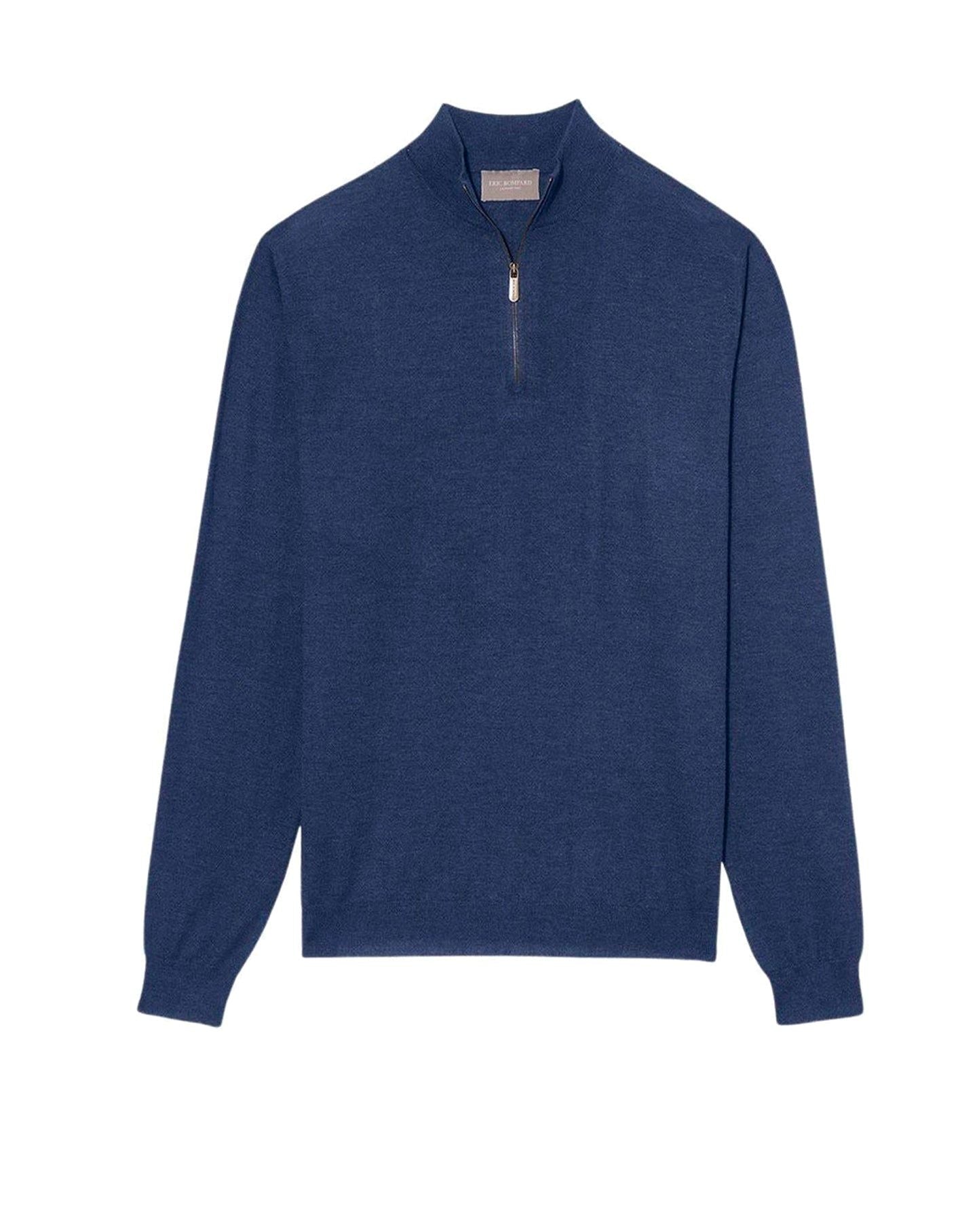 Pull à col montant ultrafin zippé en cachemire - Indigo