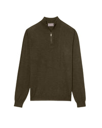 Ultra-thin cashmere stand-up collar jumper with zip - Kale