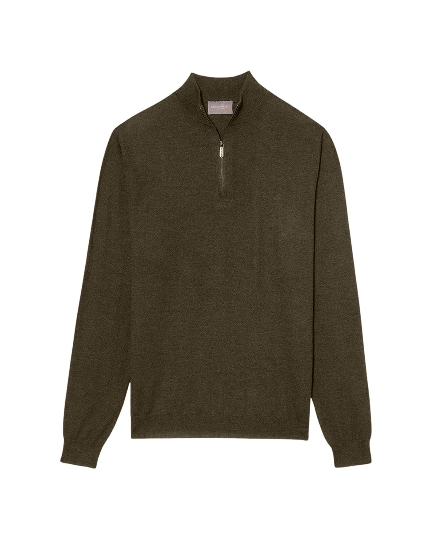 Ultra-thin cashmere stand-up collar jumper with zip - Kale