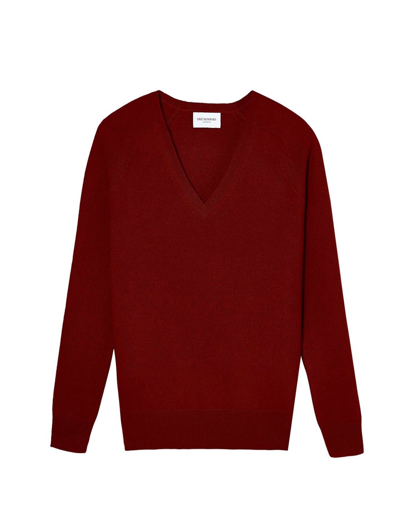 Cashmere hammer neck V-neck jumper - Rouge Girofle