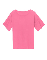 Pull col rond à manches volantes en soie -  Rose Daiquiri