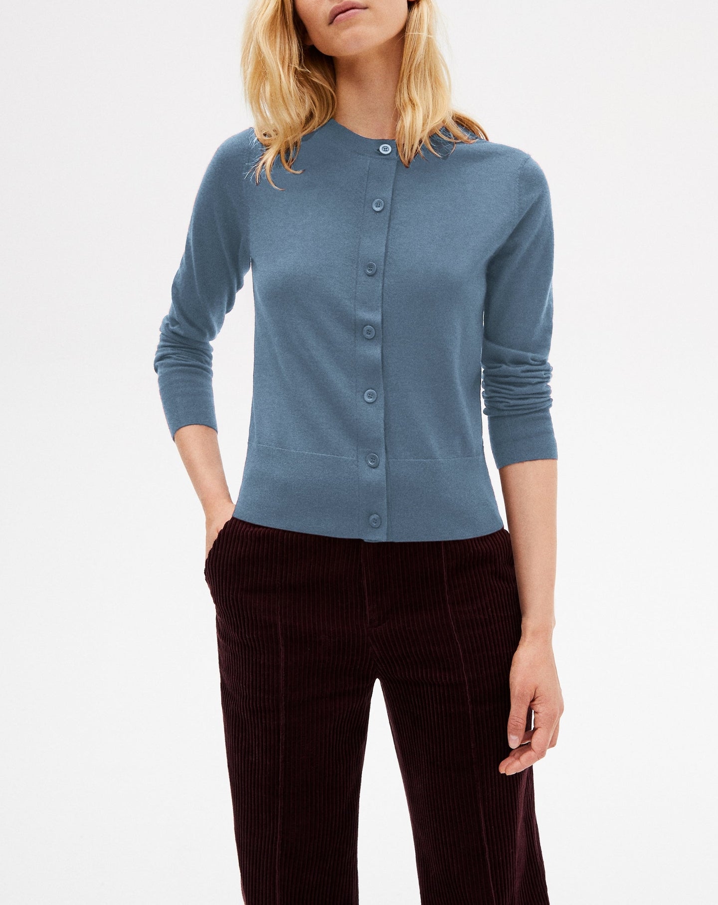 Cardigan ultrafin en cachemire - Bleu Shetland