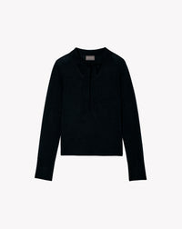 Pull V Ultrafin Détail Cravate - Noir