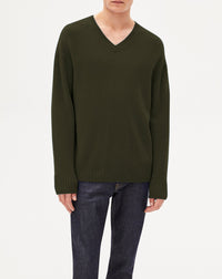 Loose cashmere V-neck jumper - Kale