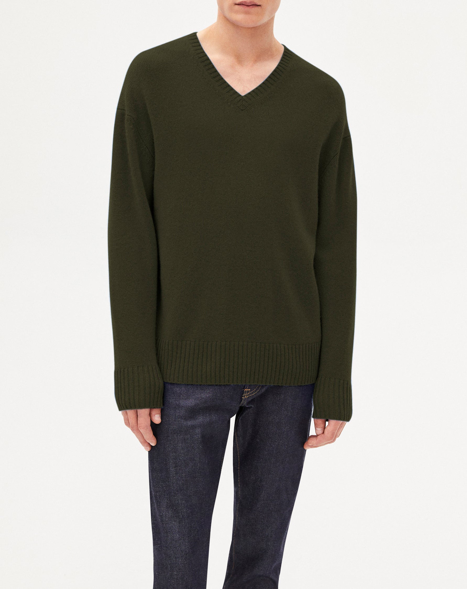 Loose cashmere V-neck jumper - Kale