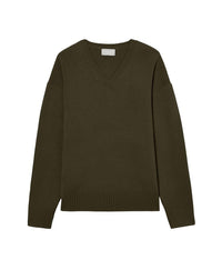 Loose cashmere V-neck jumper - Kale