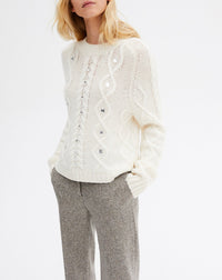 Pull ras du cou torsadé Strass cristal en alpaga et cachemire - Naturel