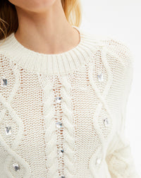 Pull ras du cou torsadé Strass cristal en alpaga et cachemire - Naturel
