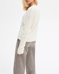 Pull ras du cou torsadé Strass cristal en alpaga et cachemire - Naturel