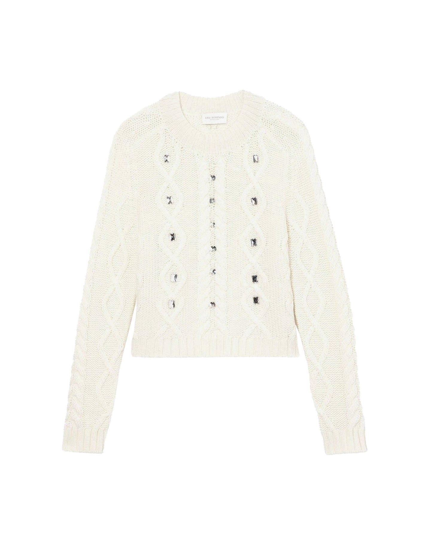 Pull ras du cou torsadé Strass cristal en alpaga et cachemire - Naturel