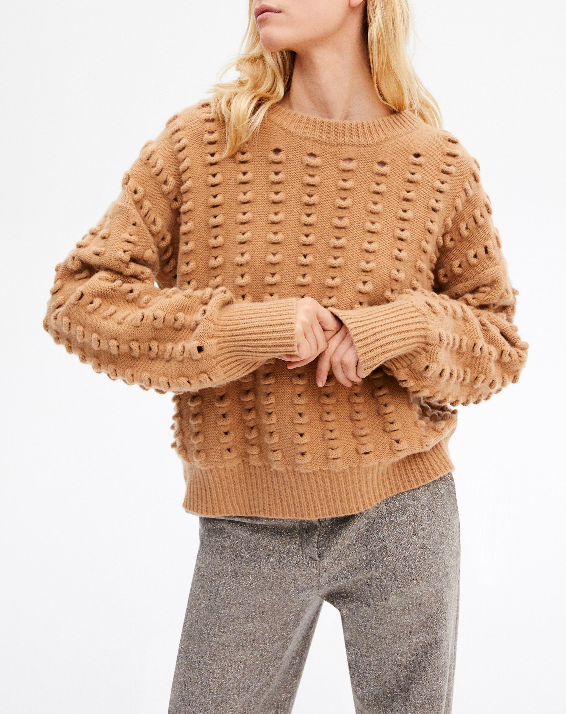 Wool and cashmere openwork jumper - Camel