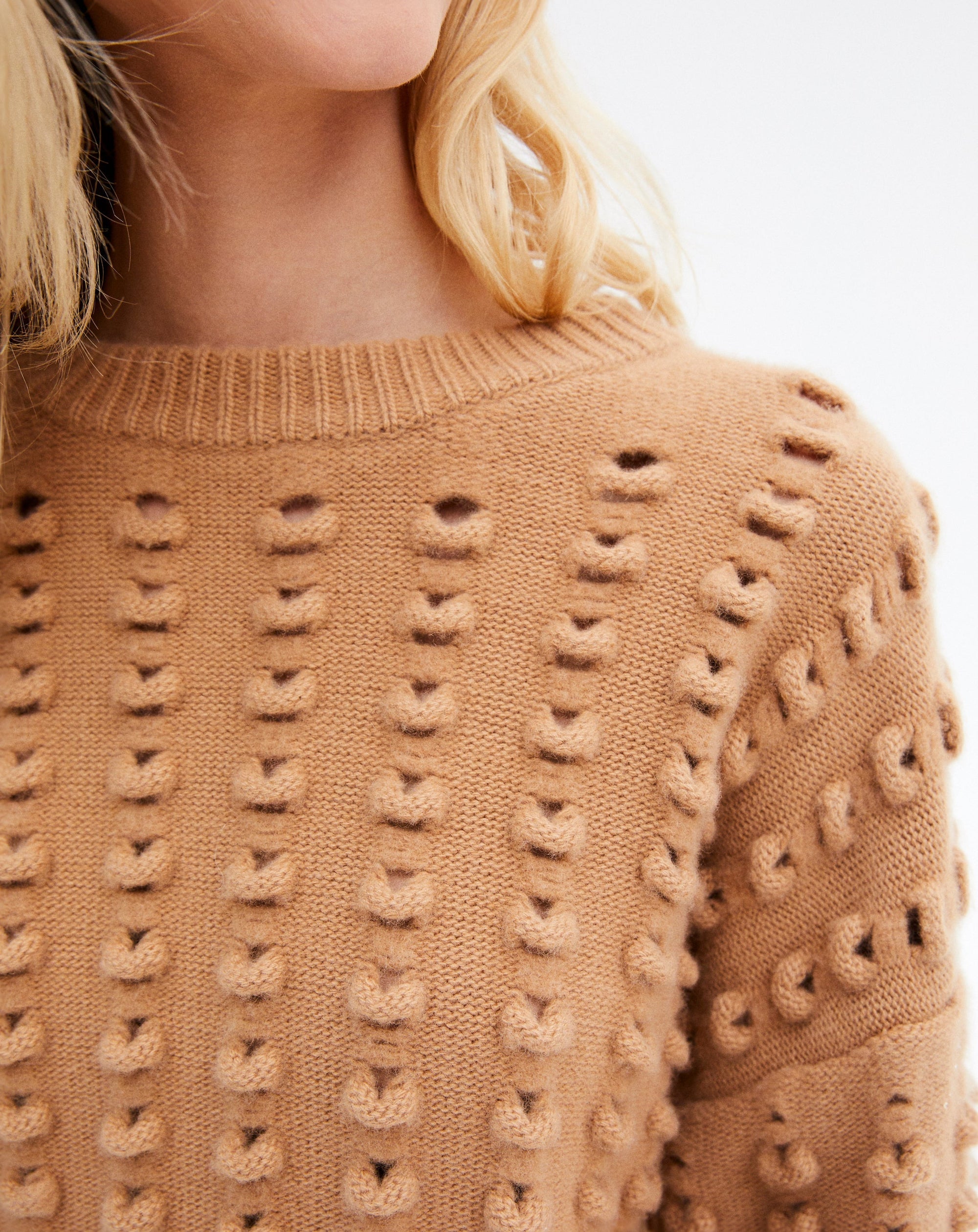 Wool and cashmere openwork jumper - Camel