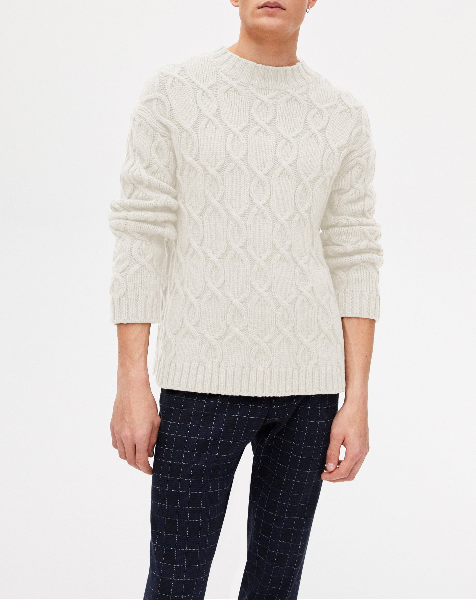 Twisted alpaca crew neck jumper - Natural