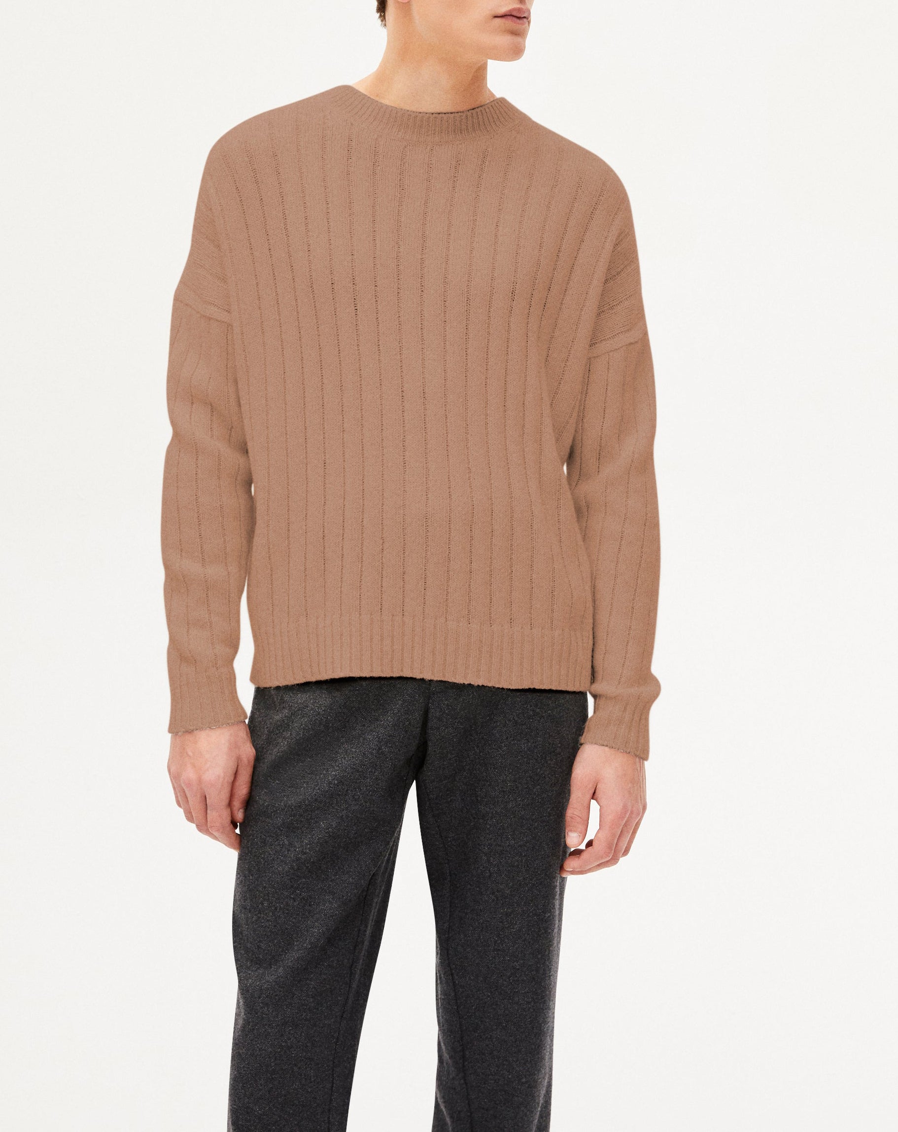 Flat ribbed jumper in alpaca and cashmere - Camel