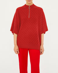 Poncho zippé côtes diagonales en cachemire - Rubis