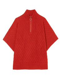 Poncho zippé côtes diagonales en cachemire - Rubis