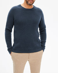 Cashmere ribbed crew neck jumper - Indigo