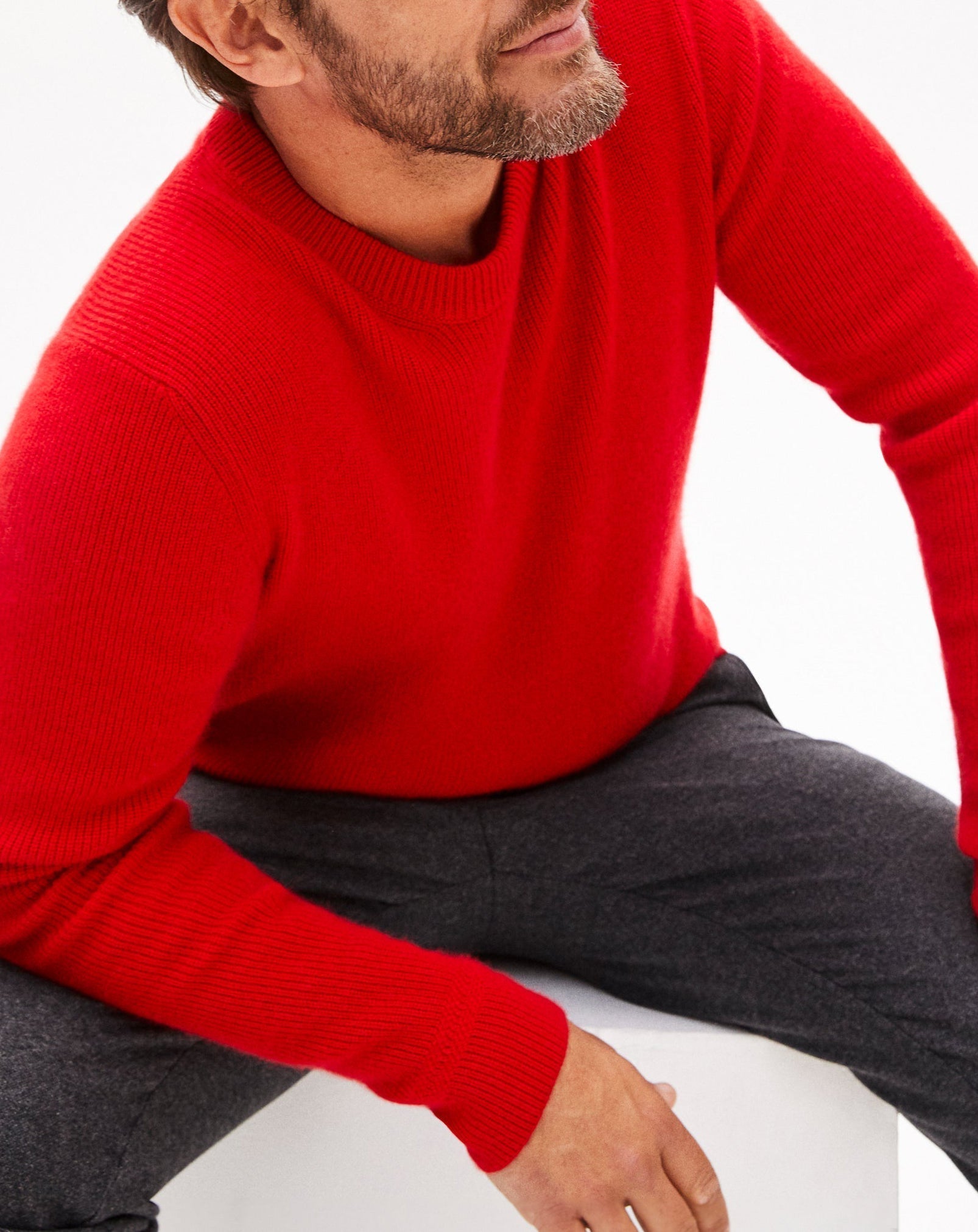 Cashmere ribbed crew neck jumper - Ruby