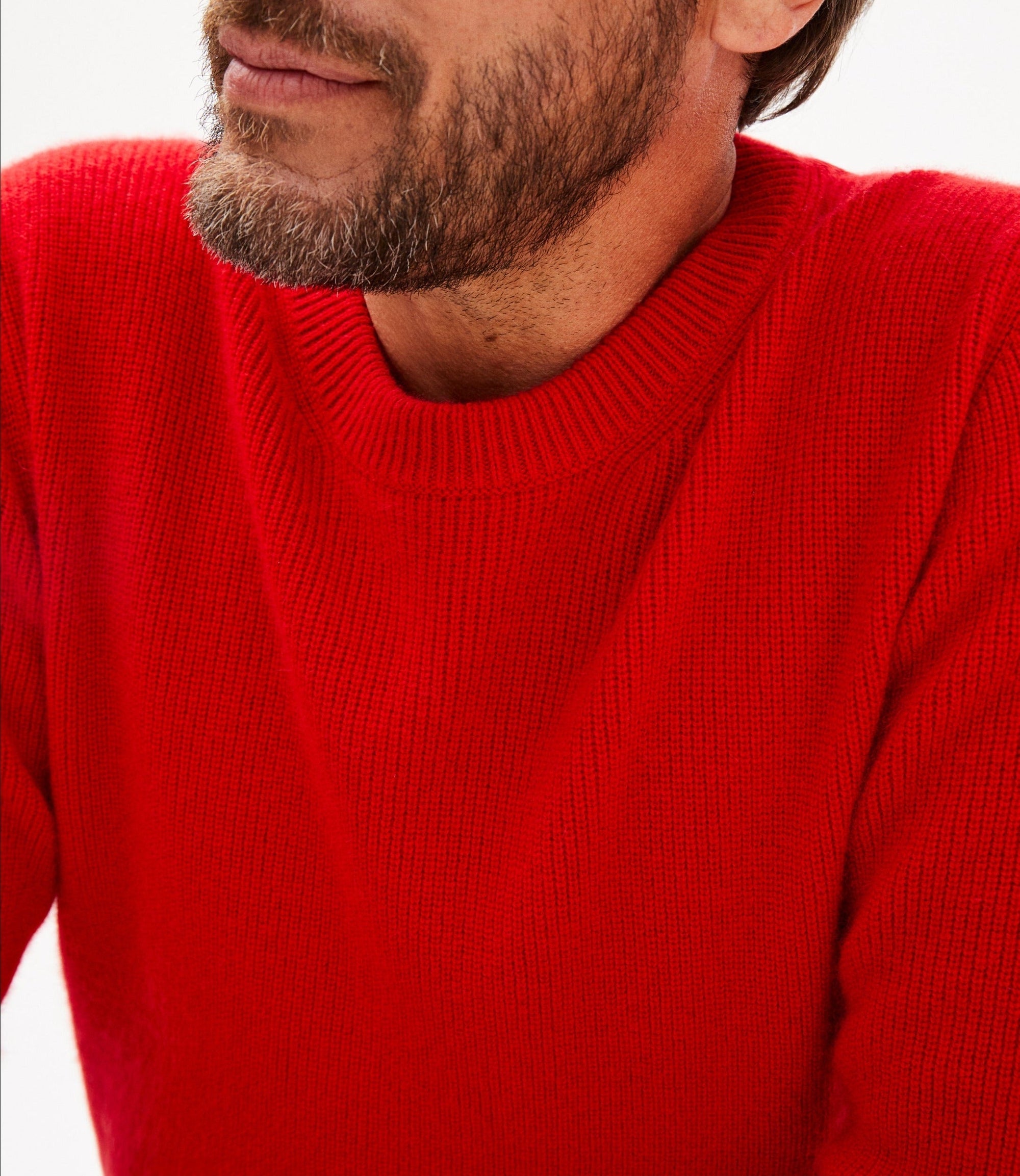 Cashmere ribbed crew neck jumper - Ruby