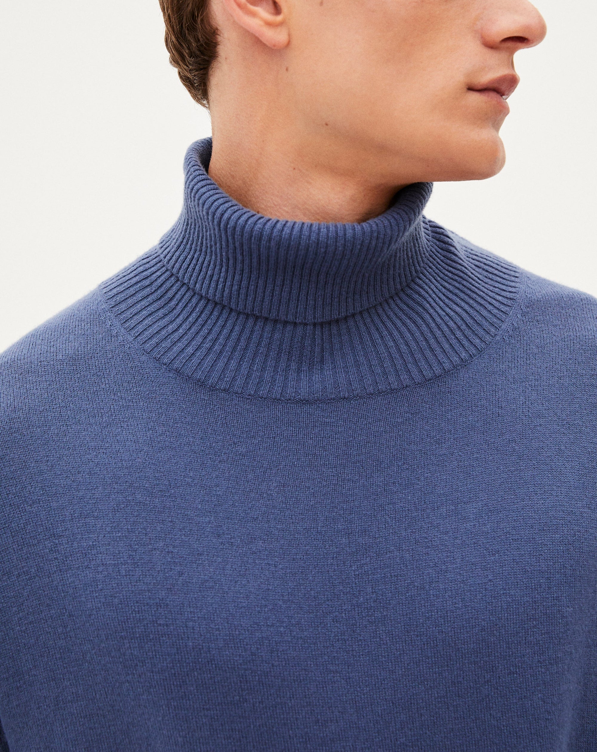 Pull col roulé en laine et cachemire - Indigo