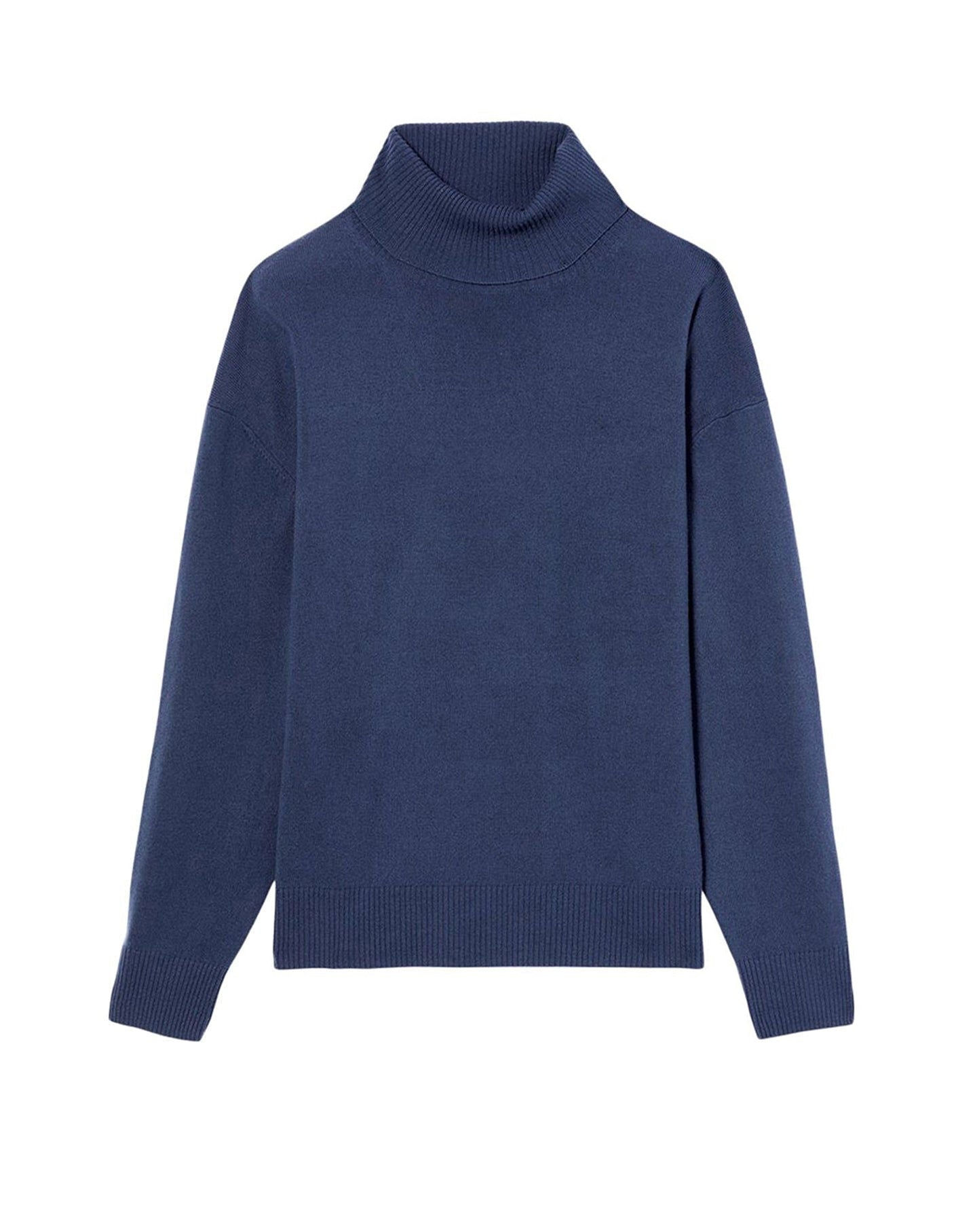 Pull col roulé en laine et cachemire - Indigo