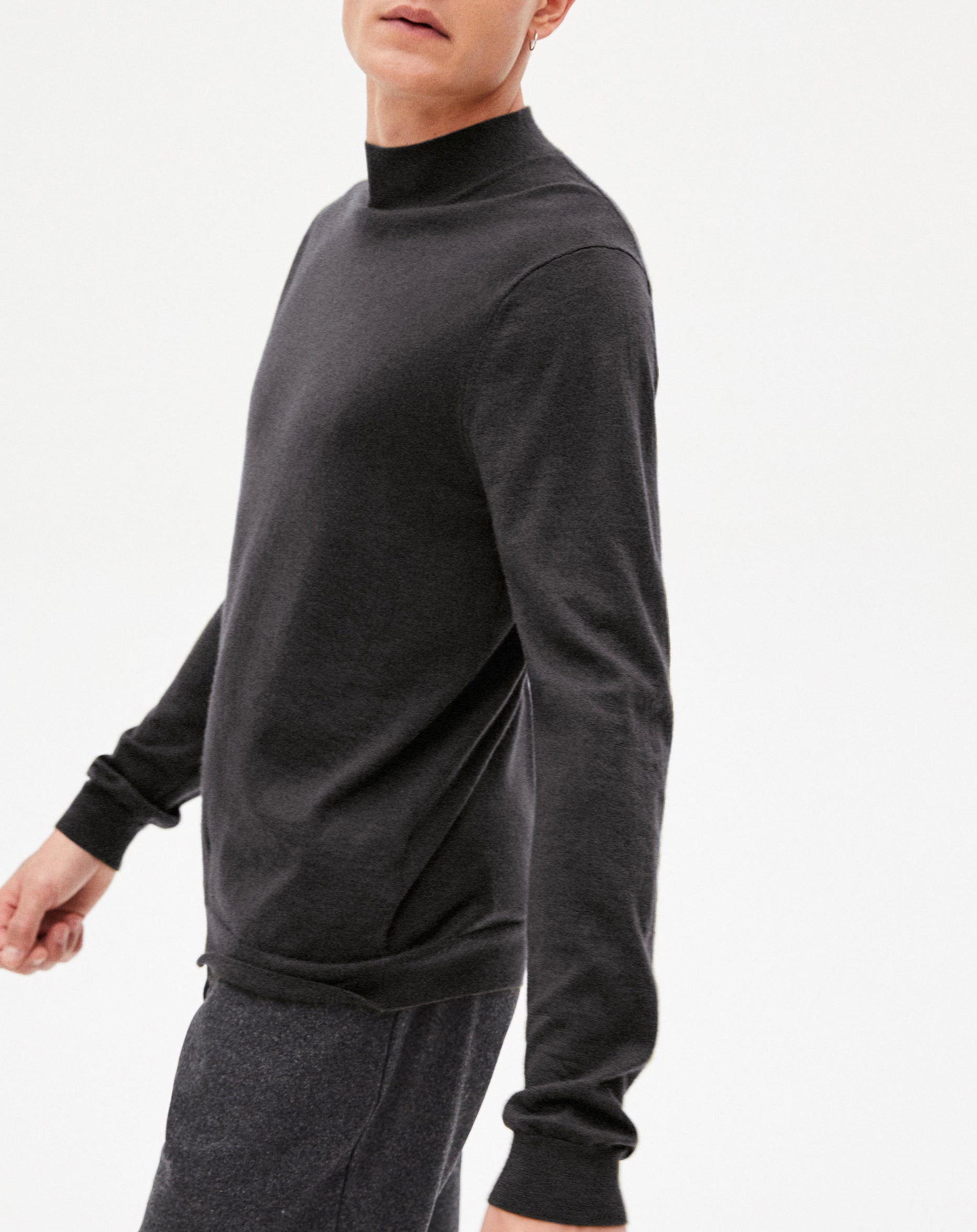 Ultra-fine cashmere stand-up collar jumper - Anthracite