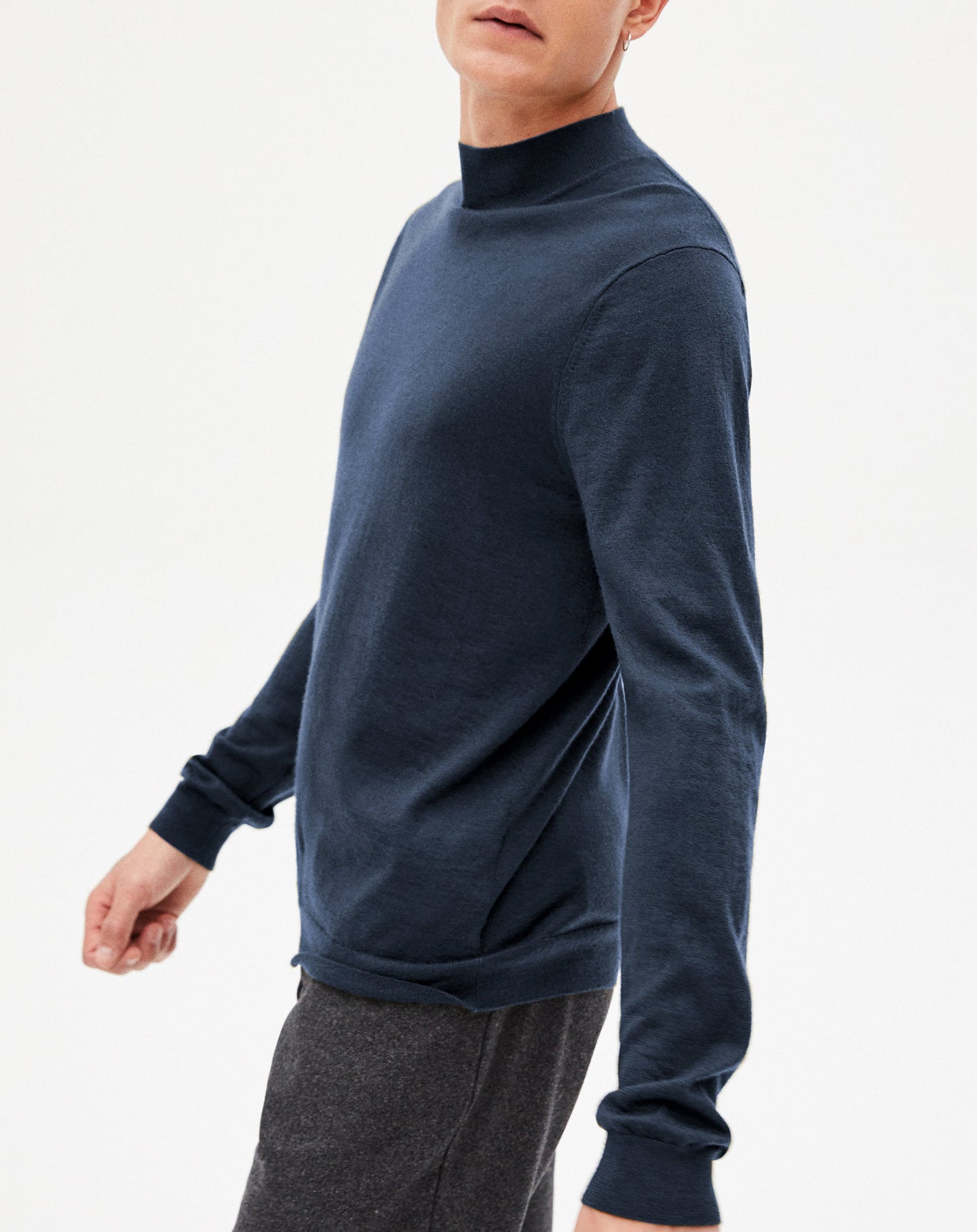 Ultra-fine cashmere stand-up collar jumper - Indigo