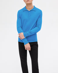 Ultra-thin 3-button cashmere polo shirt - Azur