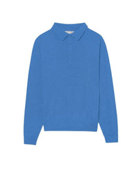 Ultra-thin 3-button cashmere polo shirt - Azur