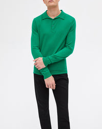 Ultra-fine button-down polo shirt in cashmere - Peppermint